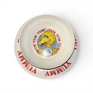 Vintage Sesame Street Big Bird Bert Ernie Cookie Monster Plate Bowl Set Melamine